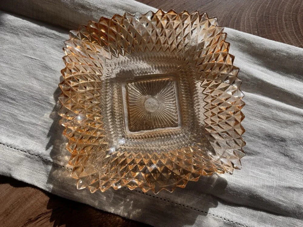 Indiana Glass Diamond Point Ruffled Candy Dish/candle Votive/trinket Dish